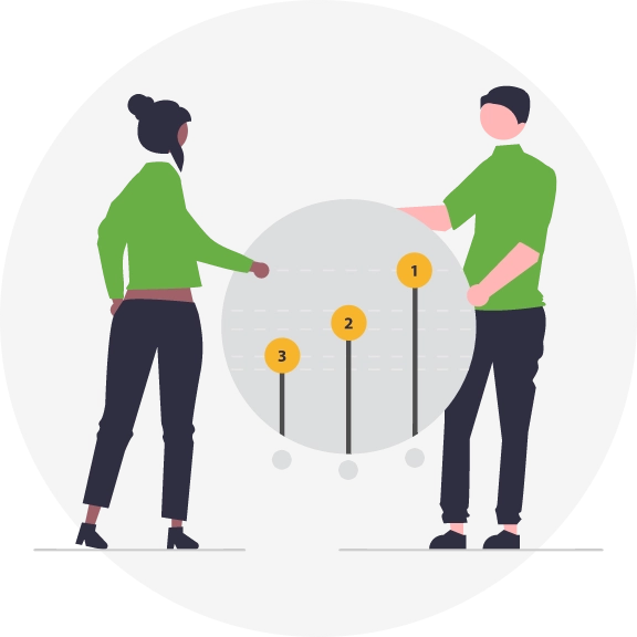 Why Does Domain Authority Matter To A Website? custom graphic. 2 people reviewing statistics.
