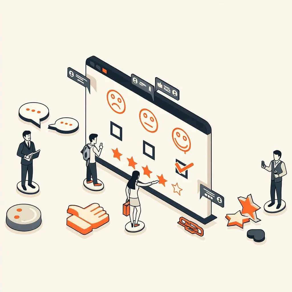 Graphic of a large screen with customers leaving multiple-star reviews for a local service company.