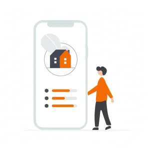 Man looking a home on a large cellphone.
