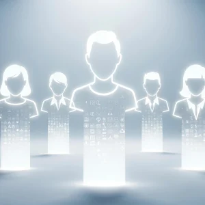 Personalization image with people atop a column of apps.
