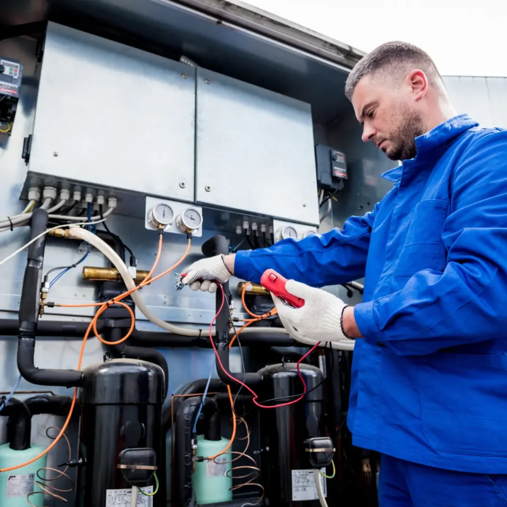 HVAC technician testing an HVAC unit.