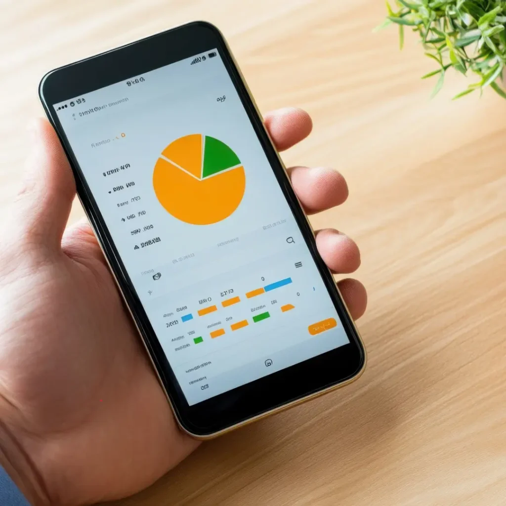 Pie chart displayed on a smart phone showing divisions of marketing budget.