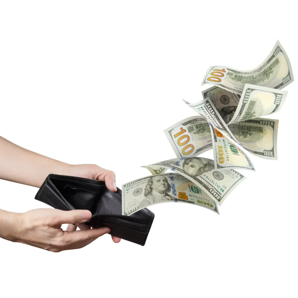 Cash money flying out of someone's wallet.